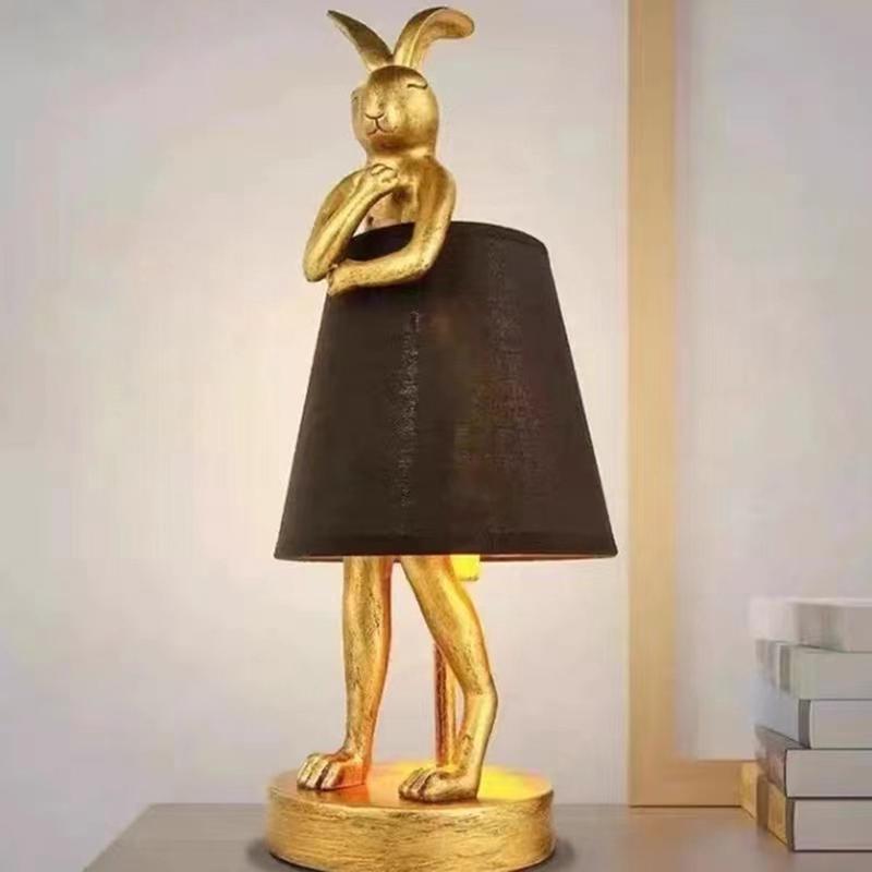 后现代北欧简约床头灯儿童卧室书房装饰树脂创意动物围裙免子台灯