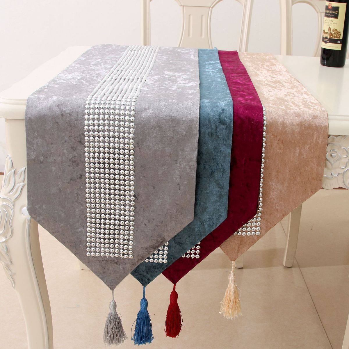 欧式风时尚高档大气简约现代桌旗桌布镶银钻高贵奢华酒店床尾巾