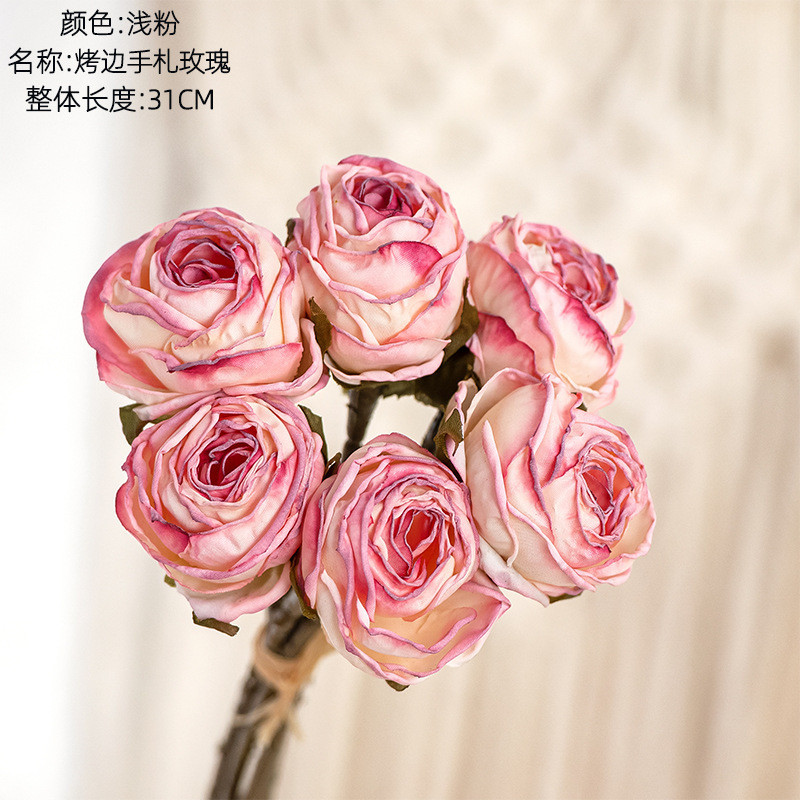 欧式烤边复古玫瑰花假花干花花束摆设家居客厅装饰花花艺摆件