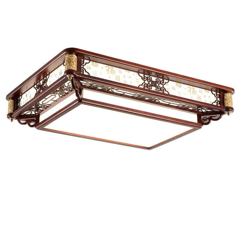 中国风实木具卧室餐厅led灯客厅设计师网红金柱新中式木艺吸顶灯