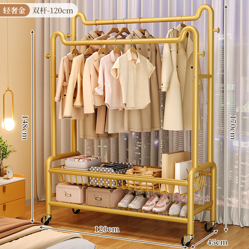 衣帽架置物架卧室内家用晾衣架简易衣服收纳落地衣架双杆挂衣架子
