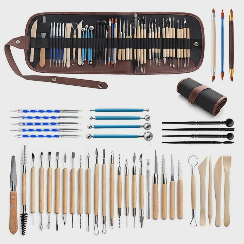 陶艺工具43件套棒雕刻刀硅胶笔diy粘土泥塑丸装七本针
