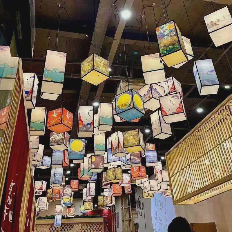 国潮风方形灯笼中式创意吊灯火锅店餐厅古风灯笼防雨防晒广告灯笼