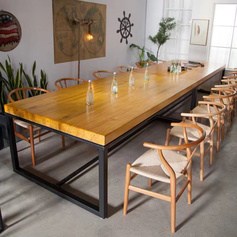 会议桌长桌大型实木美式现代简约会议桌loft长条桌培训室桌椅组合