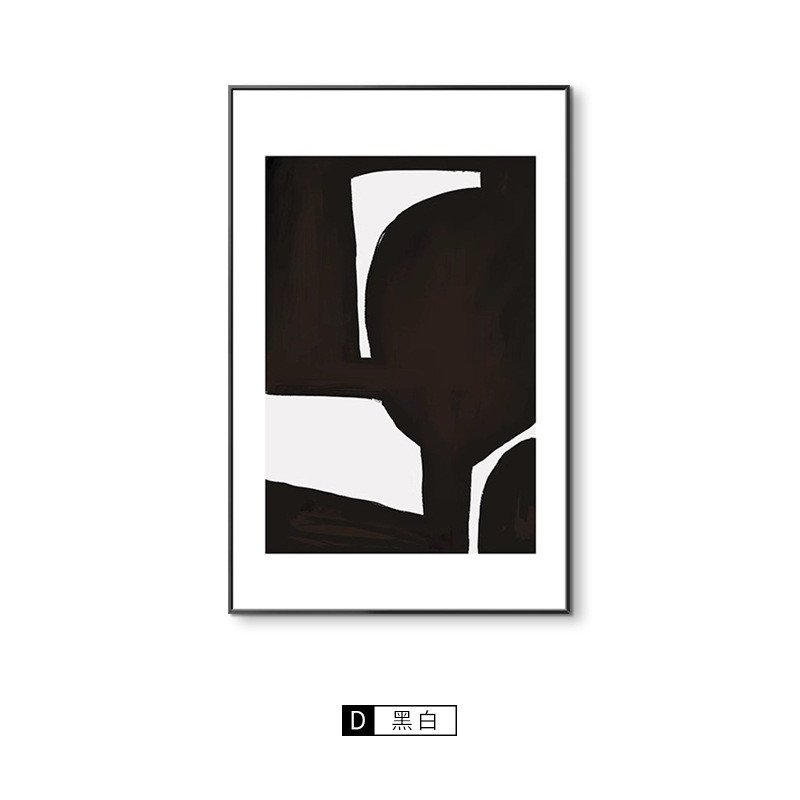 格纹波动ins风北欧客厅斗柜装饰画黑白抽象几何挂画骏马玄关壁画图片