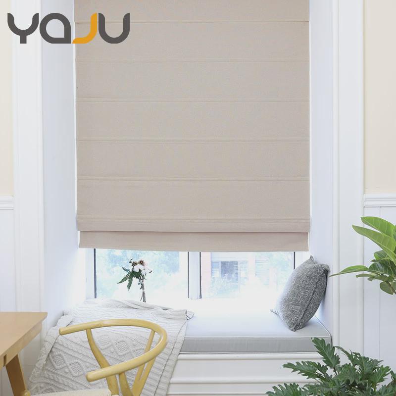 26x8杭州卷帘手拉棉麻素色双层布定做升降罗马帘遮光简约书房客