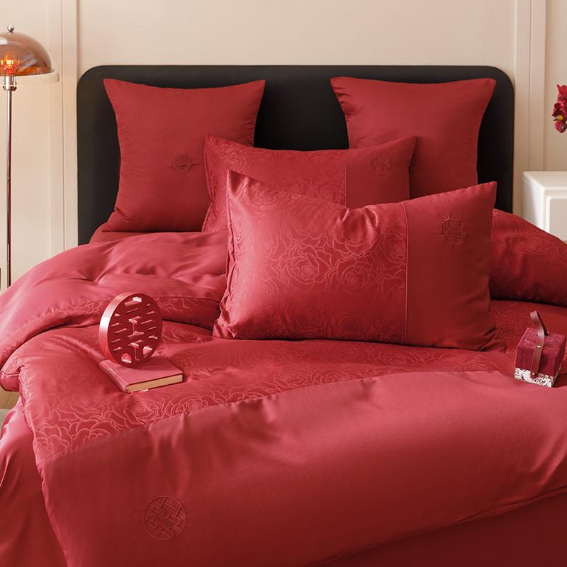 高端婚庆四件套喜被简约渐变印花款可水洗不掉色婚嫁床品四季可用