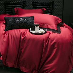 舒适极简风全棉四件套蕾丝花边被套纯色床单裸睡高端床上用品1.8