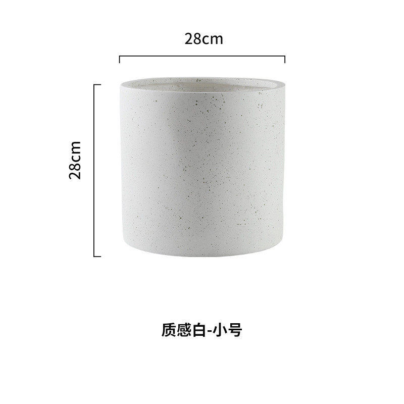 黑白氧化镁泥圆形花盆落地室内花器绿植盆家居客厅侘寂风格大大号