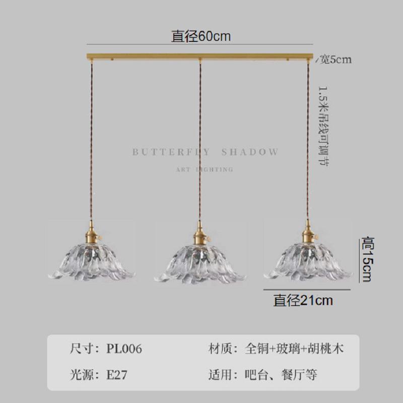 法式花朵玻璃吊灯复古胡桃木餐厅餐厅吧台黄铜灯民宿过道灯具