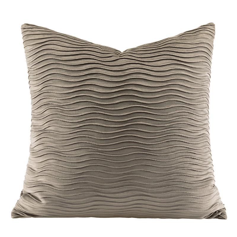 雾霾蓝水波纹绒面靠垫褶抱枕套简欧风格现代轻奢灰蓝色沙发靠枕压