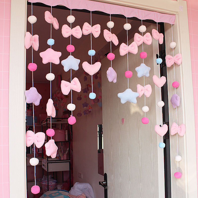 卡通蝴蝶结猫咪玫爱心幼儿园儿童门帘红色免打孔挂帘学校隔断帘女