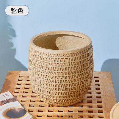仿藤编田园风花卉花盆透气镁泥绿植盆栽大口径客厅阳台摆件花盆