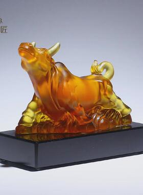 古法琉璃动物生肖牛摆件办公室老板展示柜礼品面朋友开业大吉书桌