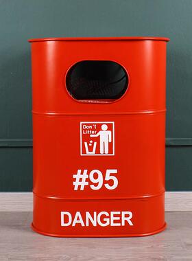 美式金属复古做旧工业风铁桶垃圾桶摆件油桶铁艺装饰品造型可定制