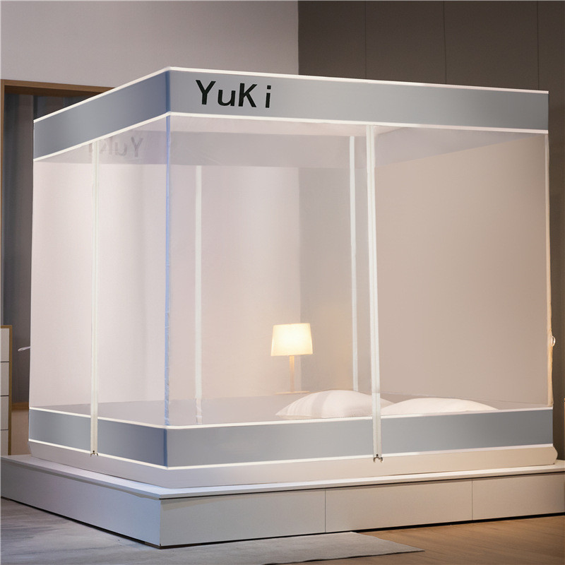 新款儿童防摔坐床拉链蚊帐加密三开门蚊帐家用做床式方顶蚊帐批发