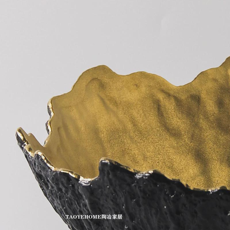 热销简约复古黑金不规则陶瓷电视柜样板间售楼处玄关花器果盘软装