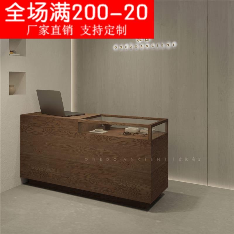 做旧木纹收银台玻璃前台柜台接待台酒吧台桌复古简约饰品展示直销