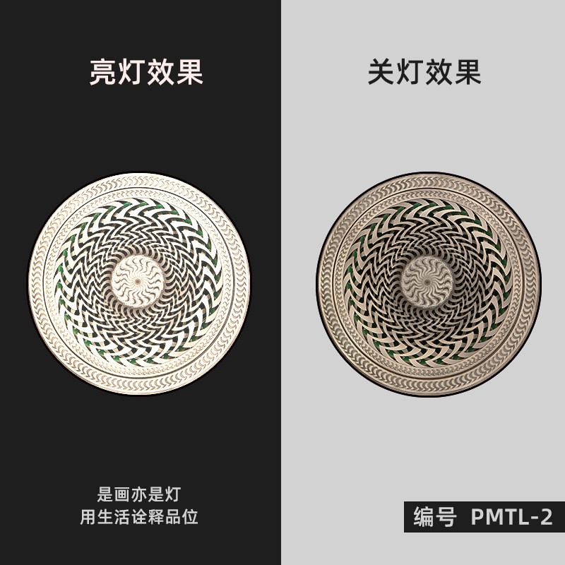 唐卡圆形亮灯装饰画书房茶室禅意发光壁画客厅餐厅玄关走廊挂画
