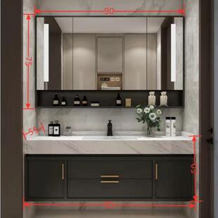 北欧浴室柜组合轻奢智能大理石双盆洗脸洗手池台盆柜卫生间洗漱台