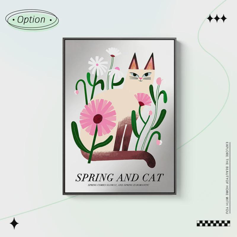 法式猫咪小清新挂画ins风卧室房间画镜子画梳妆台摆墙面装饰画