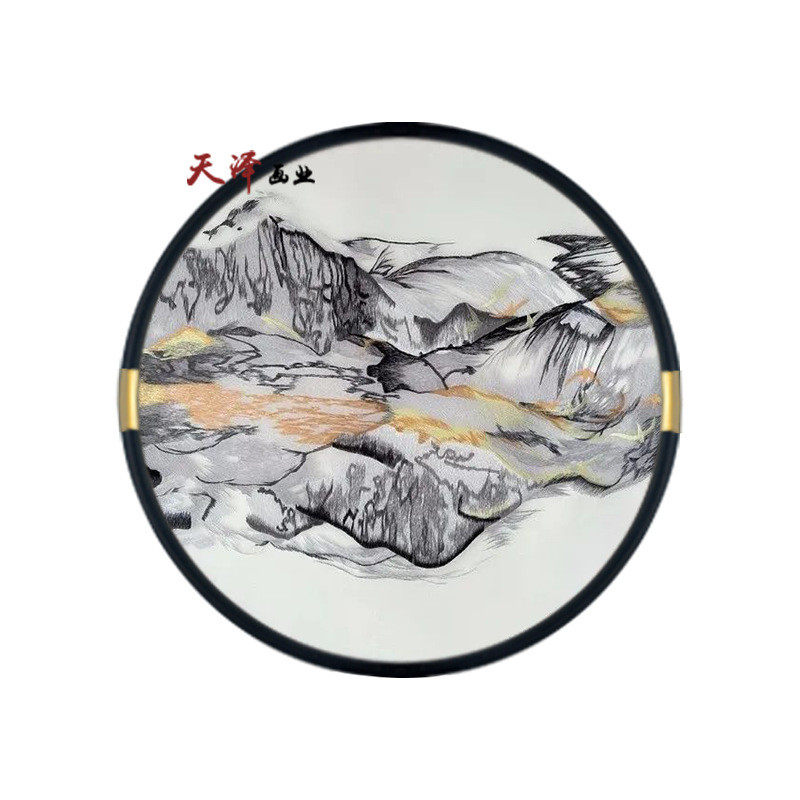 苏绣机绣装饰画成品透明由背景墙画高档苏绣挂画茶室画境丝绢心造