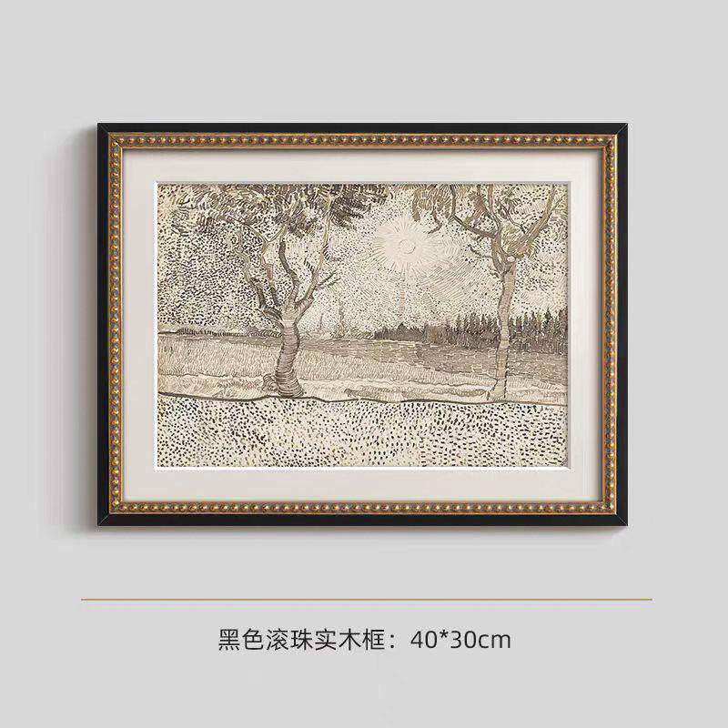 梵高素描风景画组合画法式复古艺术客厅装饰画中古风玄关斗柜挂画
