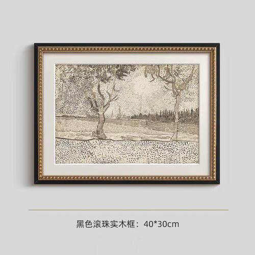 梵高素描风景画组合画法式复古艺术客厅装饰画中古风玄关斗柜挂画