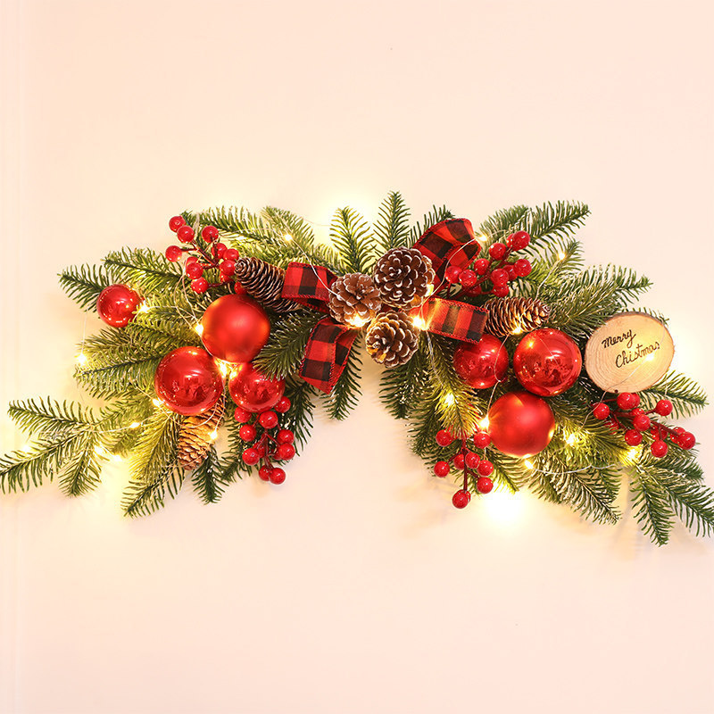 圣诞节装饰品圣诞树墙藤条牛角香槟金花环挂门挂酒店商场场景布置