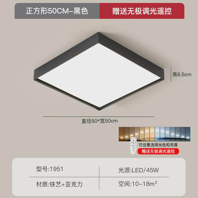 客厅灯现代简约大气白色极简长方形吸顶灯北欧个性led卧室房间灯