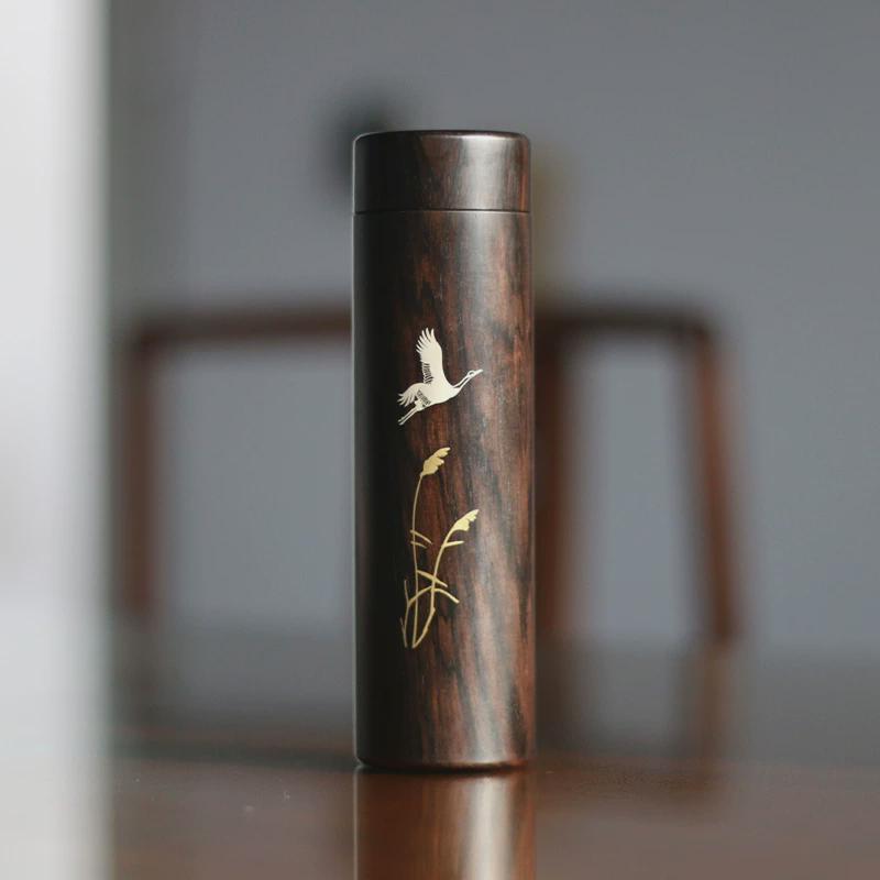 9WOR镶银乌木便携随身茶叶罐轻便出差旅行茶盒中式迷你小号分装罐
