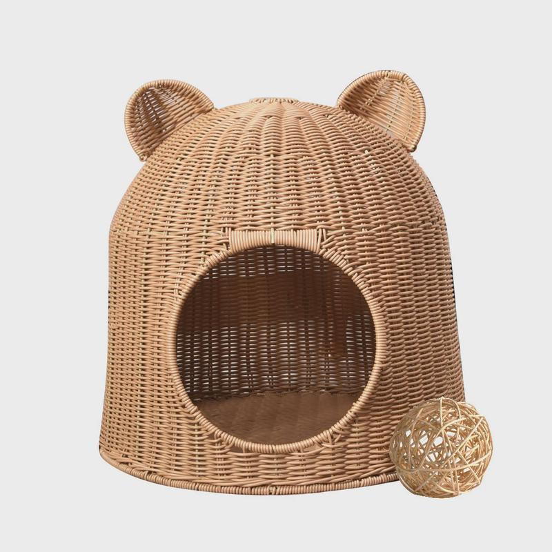 厂家藤编猫窝四季通用手工编织宠物窝半封闭透气猫咪窝可水洗猫屋