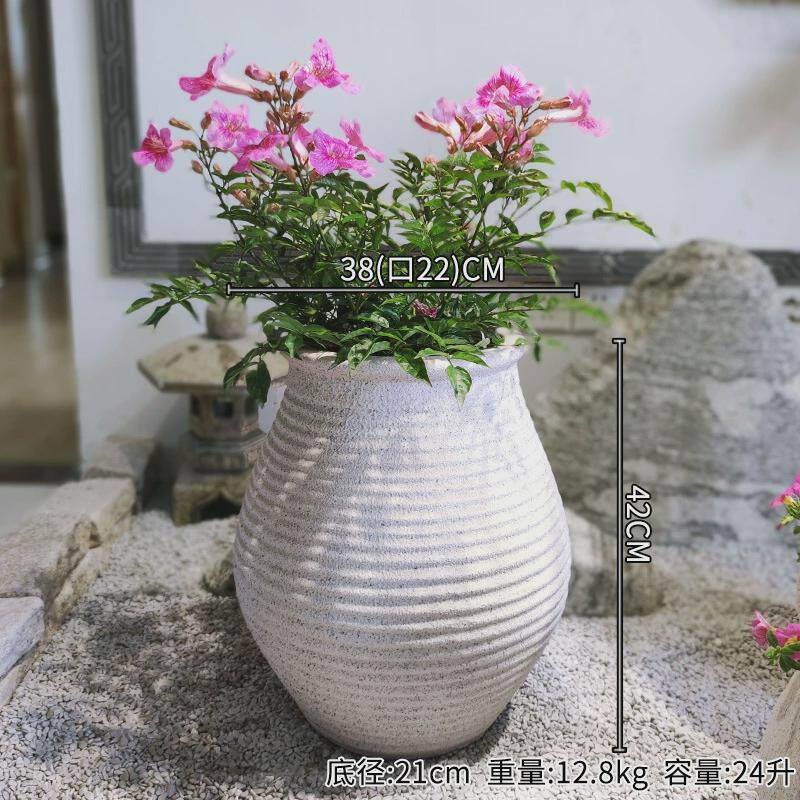 厂家直供户外园艺落地面工程造景真石花盆花器家用白色盆栽花盆