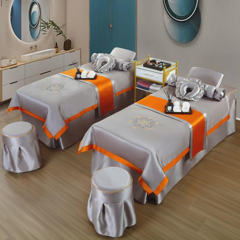 新款简约绸缎高端美容床罩四件套贵妃美容院按摩采耳床套洗头床套