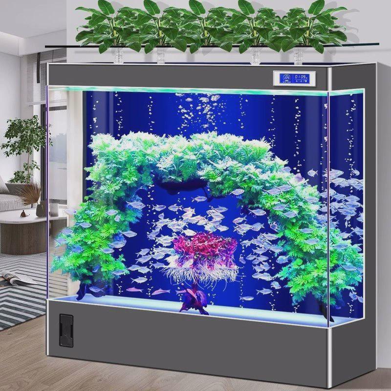 fxx大型玻璃金鱼缸落地客厅中大型背部自动循环过滤生态家用水族