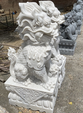 石雕青石麒麟一对门口家用大型石麒麟公司祠堂看门瑞兽雕塑摆件