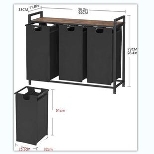 可拆卸和 三隔间洗衣分拣机 拆 带搁板 三段洗衣篮可3x43l
