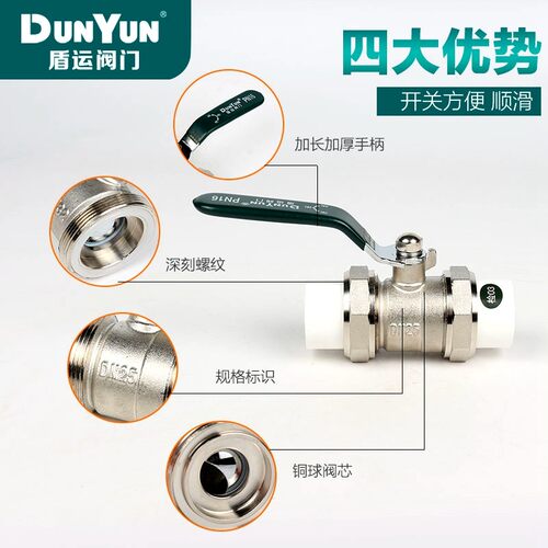 §盾运全铜PPR双活接焊接钢柄DYTM6分1寸球阀截止阀热熔阀净水配