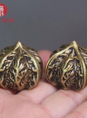 实心文玩核桃核桃手把件纯铜健身球把玩件送长辈老人按摩手球一对