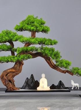 家居禅意摆件实木杜鹃根迎客松假山盆景木质创意工艺品厂家直销