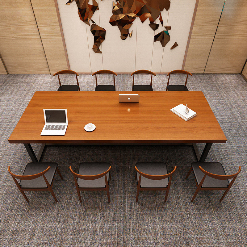 实木会议桌工业风办公室洽谈桌椅组合简约现代大型铁艺长条桌子