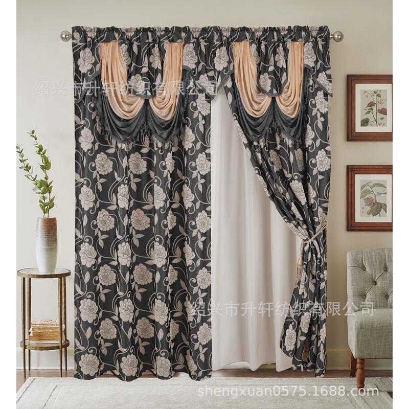 工厂直销：四色现货提花欧式大帷幔豪华帘头窗帘双层阳离子提花窗
