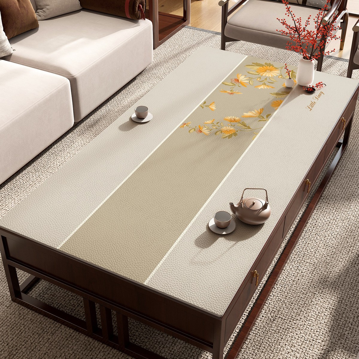 新中式家用餐桌免洗防水防油桌布长方形隔热防烫茶几垫台面保护垫