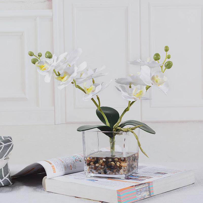 假水玻璃瓶仿真蝴蝶兰小清新假花客厅摆件装饰餐桌摆放仿真花盆栽