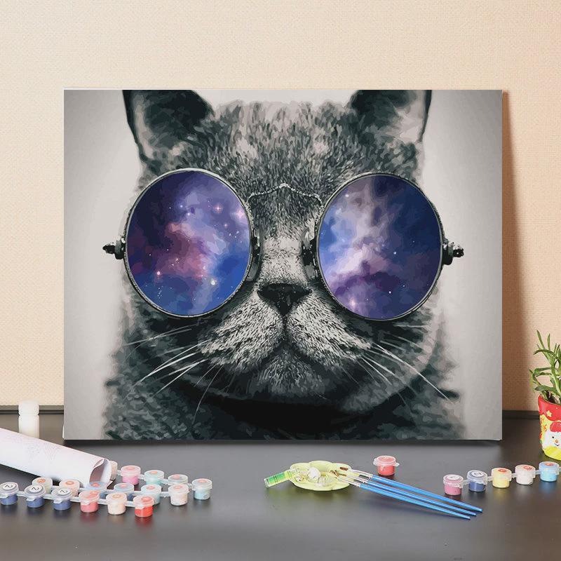 数字油画diy手工填充动物小猫咪手绘消磨时间减压填色油彩画