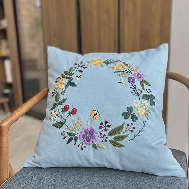 中国风刺绣diy抱枕手工简约沙发靠枕蝴蝶立体绣花靠垫创意抱枕套