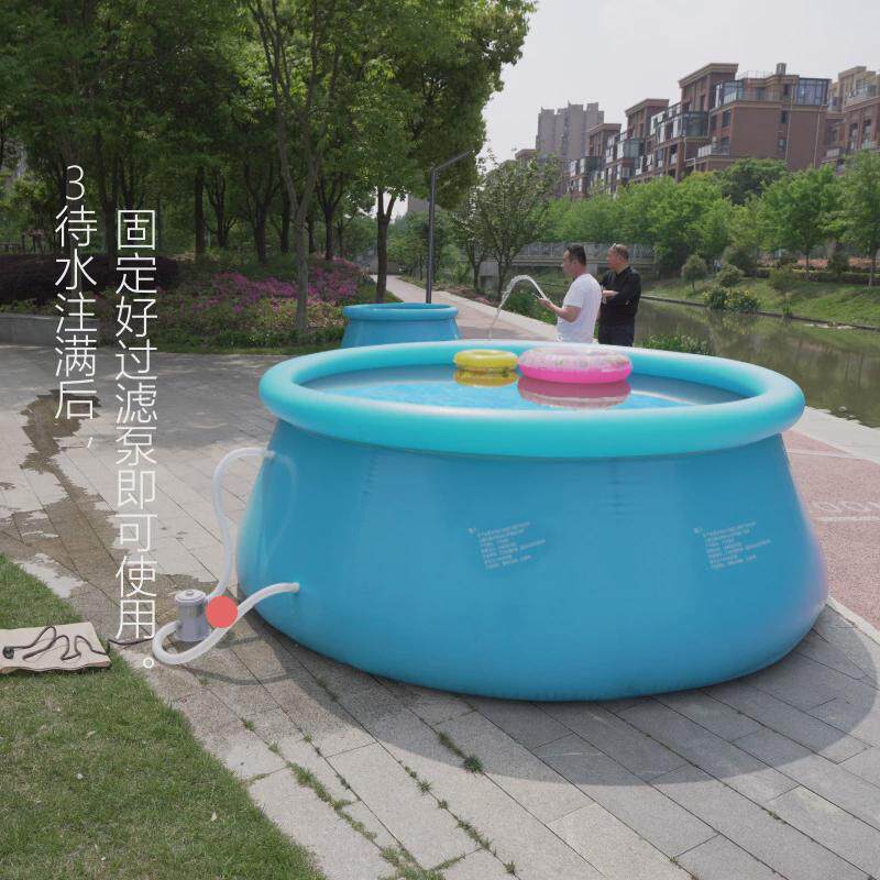 跨境圆形充气游泳池庭院家用加厚无支架泳池户外免安装家庭泳池