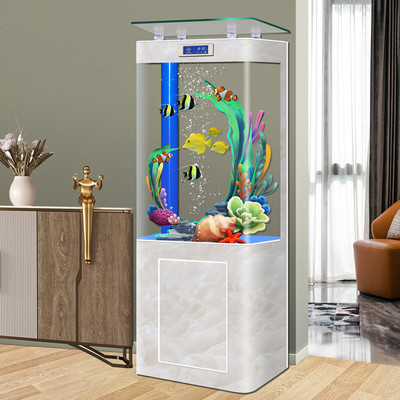 新款一体成型方形金鱼缸底过滤立式靠墙水族箱客厅家用鱼缸可定制