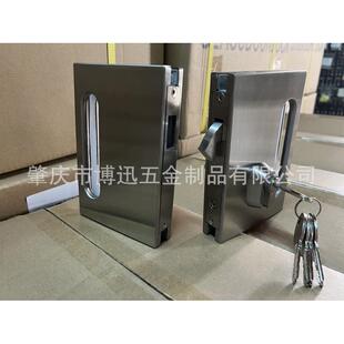 厂家直供工程双开304方形钩锁平移推拉门锁无框办公室玻璃门钩锁