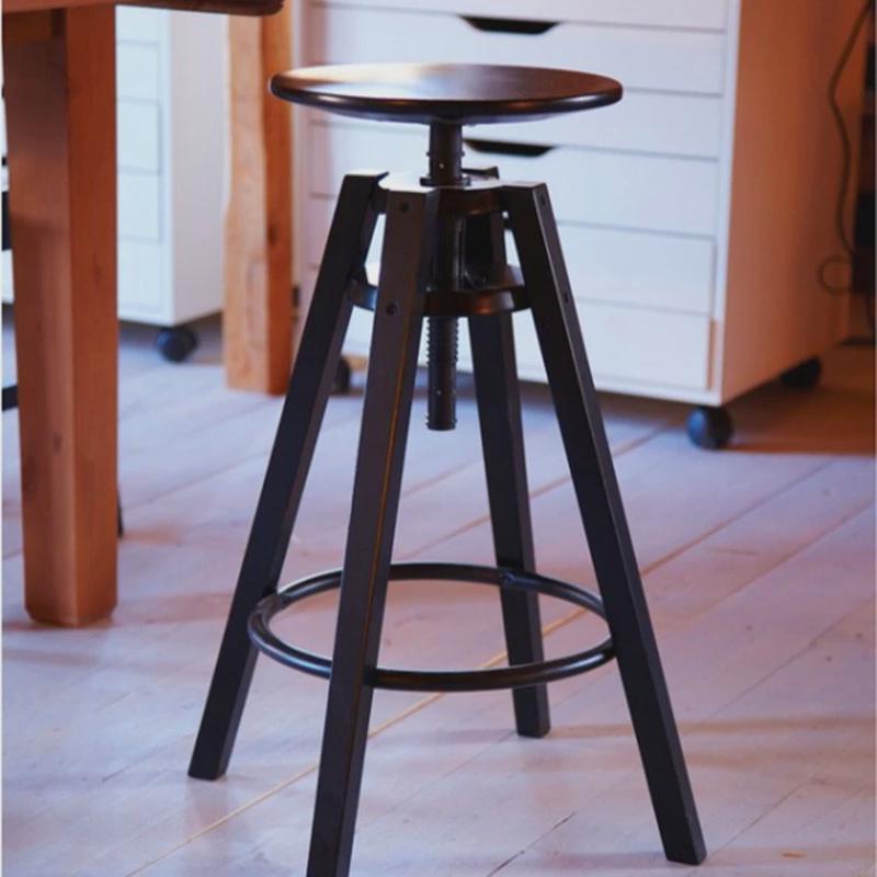 旋转美式复古铁艺实木吧台椅现货升降酒吧椅餐椅前台椅高脚凳